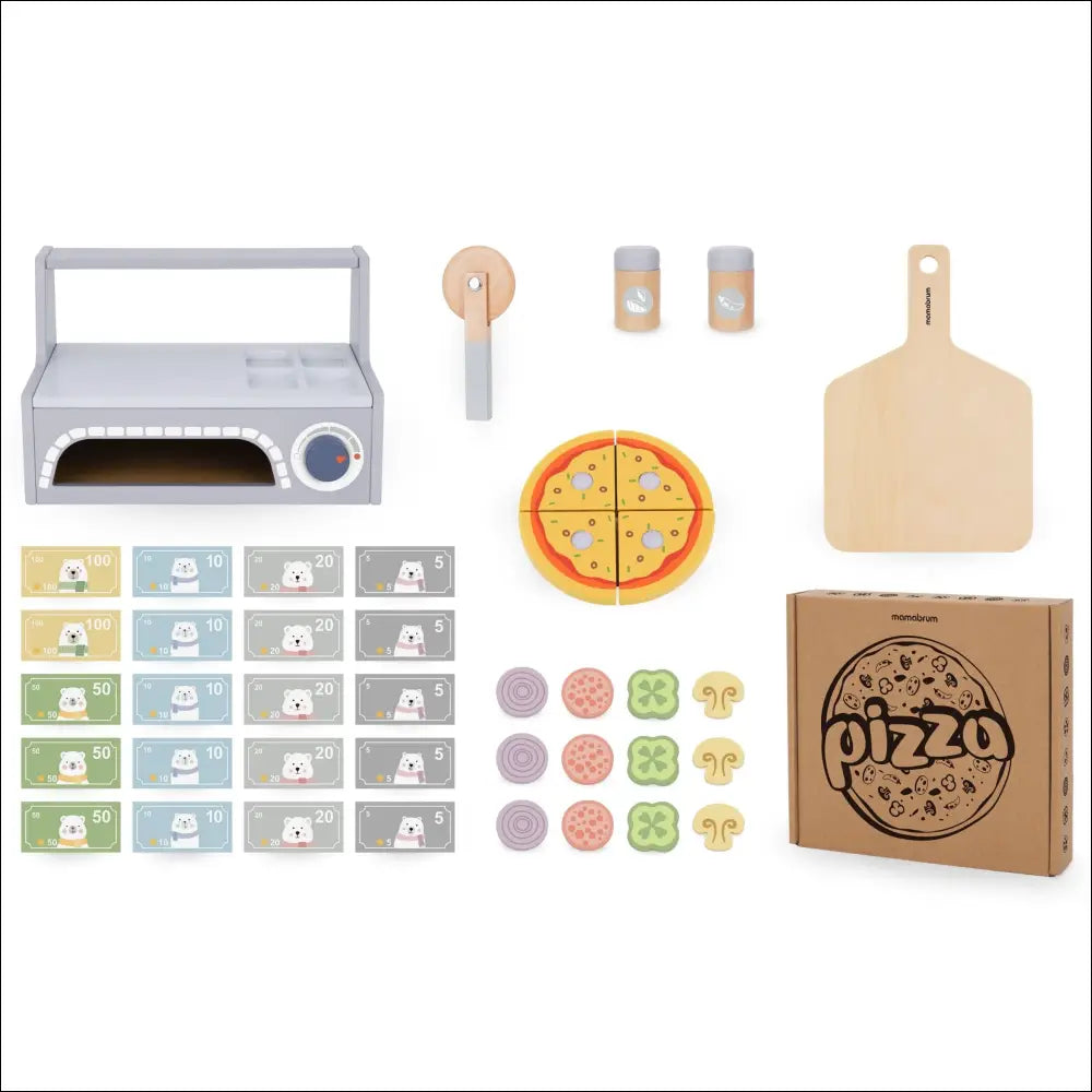 Juego de horno pizzería de madera para niños con accesorios de cocina y pizza
