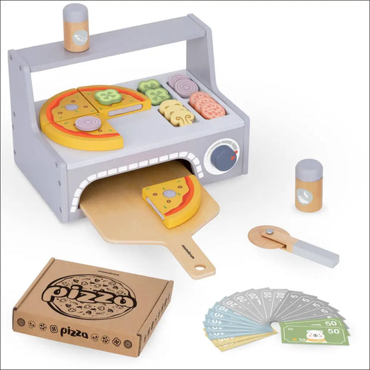 Horno pizzería de madera para niños con accesorios de cocinitas de madera