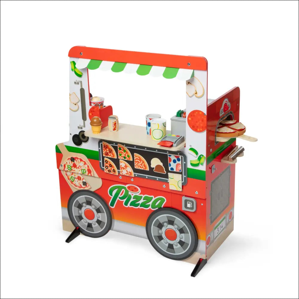 Carrito de pizzería Foodtruck de Melissa & Doug con accesorios de cocinitas de madera