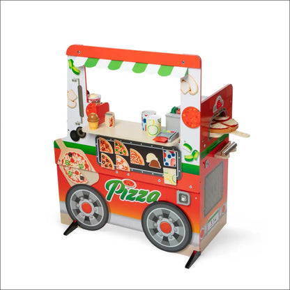 Carrito de pizzería Foodtruck de Melissa & Doug con accesorios de cocinitas de madera