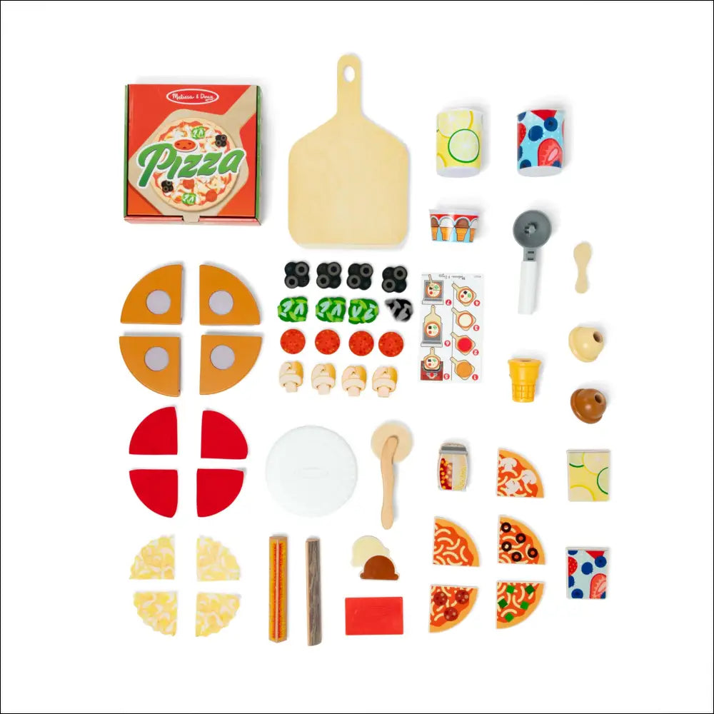 Juego de hacer pizza con ingredientes y accesorios del Pizzería Foodtruck de Melissa & Doug